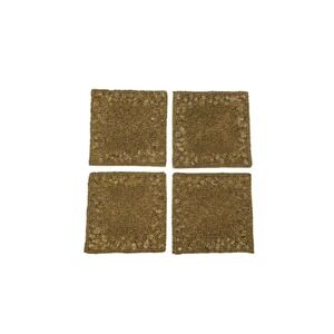 Kim Seybert NYC Beaded Glass & Natural Stone Coasters Set of 4 Gold Handmade